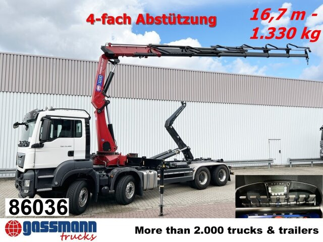 MAN TGS 35.480 8X4 BL, Intarder, Kran HMF 3220-K6, - Camión multibasculante, Camión grúa: foto 1 MAN TGS 35.480 8X4 BL, Intarder, Kran HMF 3220-K6, - Camión multibasculante, Camión grúa: foto 1