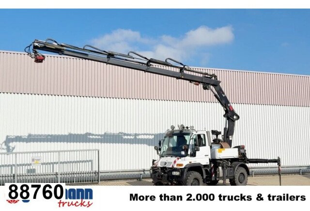 Unimog U400 4x4, Frontzapfwelle, Heckkran Hiab XS - Camión caja abierta, Camión grúa: foto 1 Unimog U400 4x4, Frontzapfwelle, Heckkran Hiab XS - Camión caja abierta, Camión grúa: foto 1