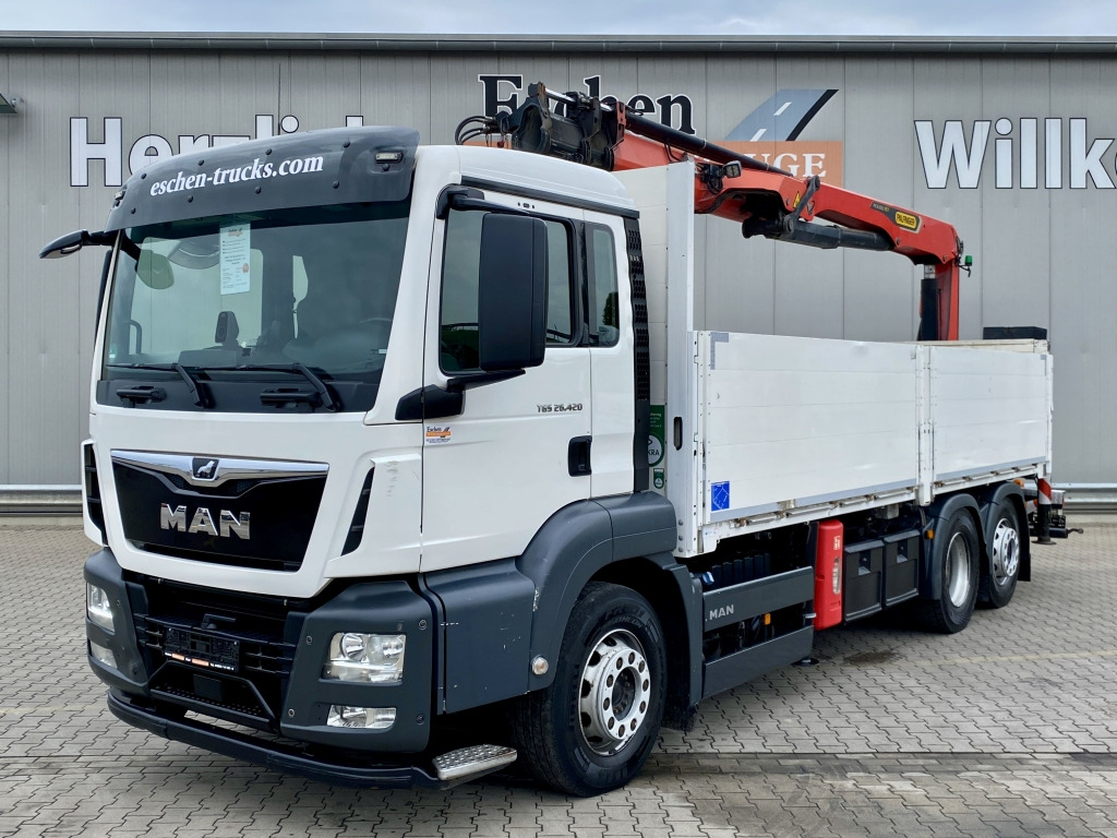 MAN TGS 26.420 6x2-4 LL / Palfinger PK 26.001 L Tec Heckkran - Camión caja abierta, Camión grúa: foto 1 MAN TGS 26.420 6x2-4 LL / Palfinger PK 26.001 L Tec Heckkran - Camión caja abierta, Camión grúa: foto 1