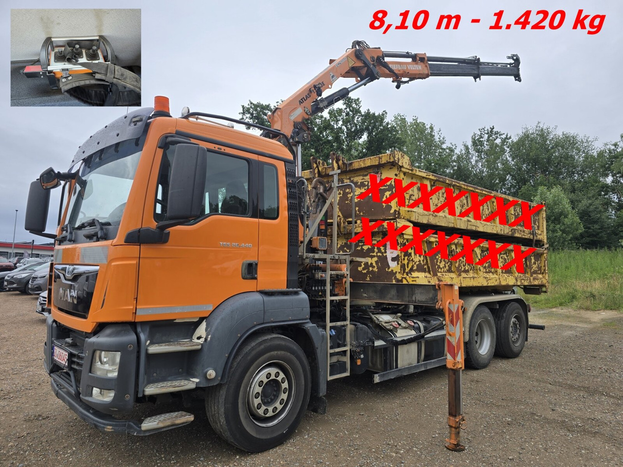 MAN TGS 28.440 6x2-4 BL TGS 28.440 6x2-4 BL, Lenk-/Liftachse, Kran Atlas 126.3E-A2L, Funk - Camión multibasculante, Camión grúa: foto 1 MAN TGS 28.440 6x2-4 BL TGS 28.440 6x2-4 BL, Lenk-/Liftachse, Kran Atlas 126.3E-A2L, Funk - Camión multibasculante, Camión grúa: foto 1