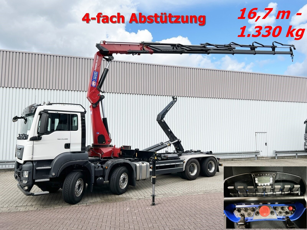 MAN TGS 35.480 8X4 BL TGS 35.480 8X4 BL, Intarder, Kran HMF 3220-K6, 4-fach Abstützung, Funk - Camión multibasculante, Camión grúa: foto 1 MAN TGS 35.480 8X4 BL TGS 35.480 8X4 BL, Intarder, Kran HMF 3220-K6, 4-fach Abstützung, Funk - Camión multibasculante, Camión grúa: foto 1