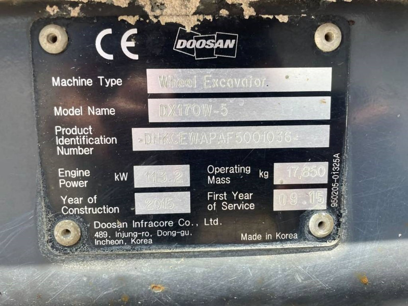 Excavadora de ruedas Doosan DX170W-5: foto 6