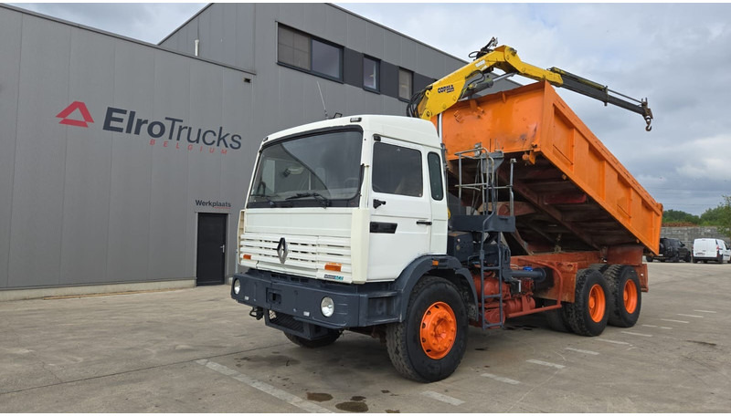 Renault G 300 Manager (POMPE MANUELLE / GRUE COPMA 90.2 / LAMES / 6X4 / GRAND PONT) - Camión volquete, Camión grúa: foto 1 Renault G 300 Manager (POMPE MANUELLE / GRUE COPMA 90.2 / LAMES / 6X4 / GRAND PONT) - Camión volquete, Camión grúa: foto 1