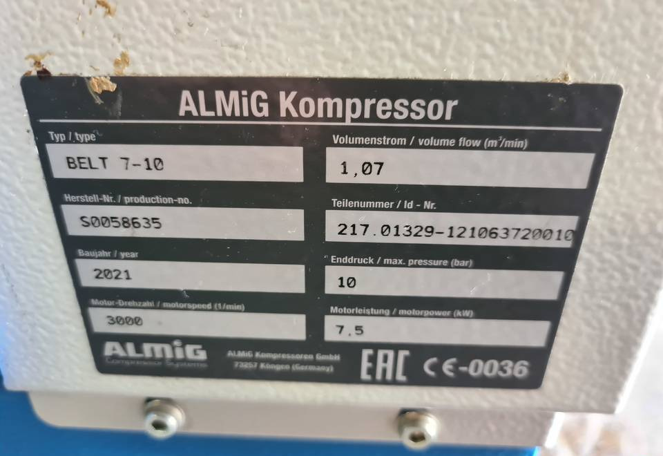 Kompresor śrubowy Almig Belt 7, 7,5 kw. 2021r - Compresor de aire: foto 4 Kompresor śrubowy Almig Belt 7, 7,5 kw. 2021r - Compresor de aire: foto 4