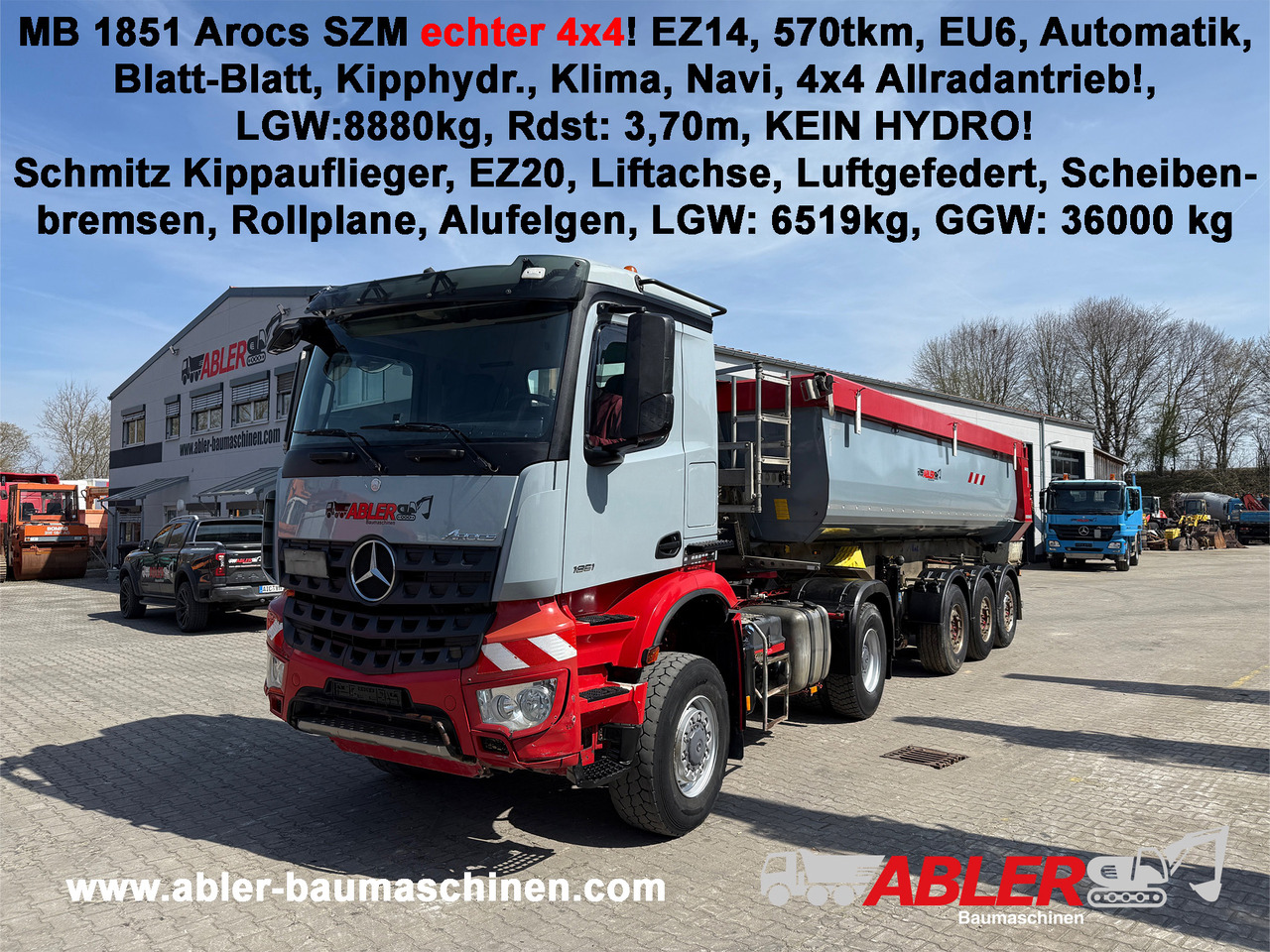 Mercedes-Benz 1851 Arocs ECHTER 4x4 mit Schmitz Kippauflieger - Camión volquete: foto 1 Mercedes-Benz 1851 Arocs ECHTER 4x4 mit Schmitz Kippauflieger - Camión volquete: foto 1