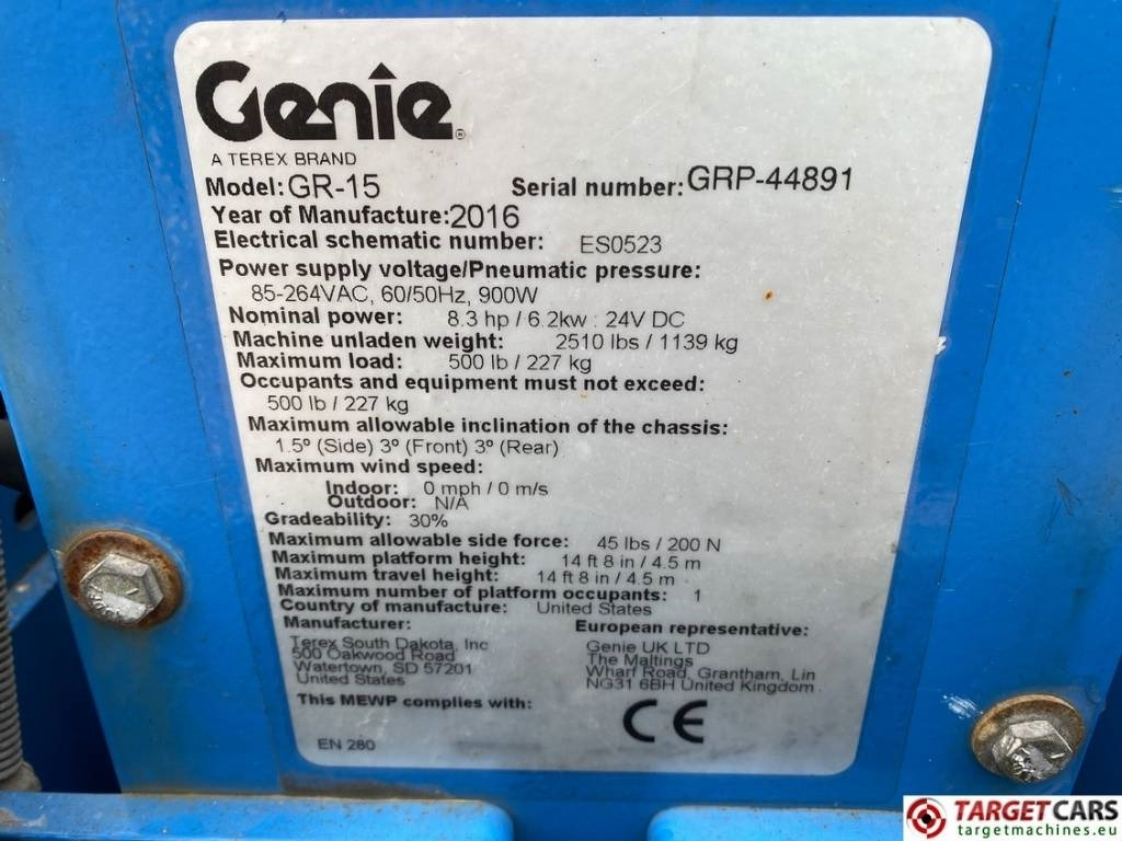 Plataforma de mástil vertical Genie GR15 Runabout Electric Vertical Mast Lift 652cm: foto 10