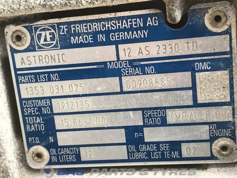 ZF XF106 DAF 12AS2330 TD AS Tronic Versnellingsbak 1912135R - Caja de cambios para Camión: foto 5 ZF XF106 DAF 12AS2330 TD AS Tronic Versnellingsbak 1912135R - Caja de cambios para Camión: foto 5