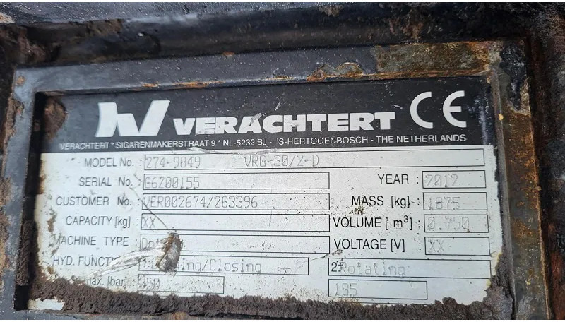 Verachtert VRG 30/2D – CW40 - Pinza de manipulación para Maquinaria de construcción: foto 4 Verachtert VRG 30/2D – CW40 - Pinza de manipulación para Maquinaria de construcción: foto 4