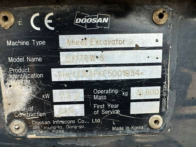 Doosan DX170W - Excavadora de ruedas: foto 5 Doosan DX170W - Excavadora de ruedas: foto 5