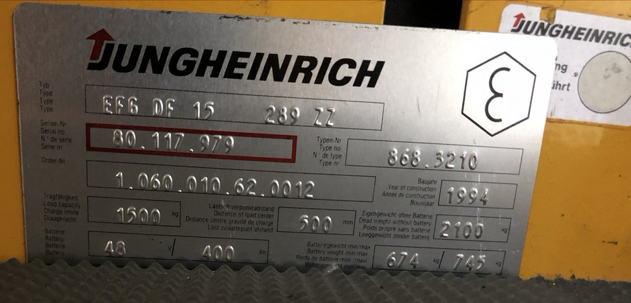 Carretilla elevadora eléctrica Three-wheel electric front loader Jungheinrich EFG DF 15 with duplex mast and Meyer roller clamp: foto 10