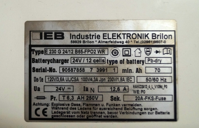 IEB 90587858 | IEB charger EFG 230 G 24/12 B65-FP02 WR 24V12,6A 220V 50/60Hz fro - Acumulador para Equipo de manutención: foto 2 IEB 90587858 | IEB charger EFG 230 G 24/12 B65-FP02 WR 24V12,6A 220V 50/60Hz fro - Acumulador para Equipo de manutención: foto 2