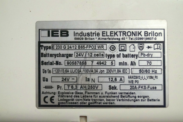 IEB 90587858 | IEB charger EFG 230 G 24/12 B65-FP02 WR 24V12,6A 220V 50/60Hz fro - Acumulador para Equipo de manutención: foto 2 IEB 90587858 | IEB charger EFG 230 G 24/12 B65-FP02 WR 24V12,6A 220V 50/60Hz fro - Acumulador para Equipo de manutención: foto 2
