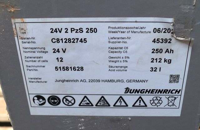 Jungheinrich unknown | Battery 24 2PZS250 year 2022 weight 212 kg sn. C8182745 o - Acumulador para Equipo de manutención: foto 3 Jungheinrich unknown | Battery 24 2PZS250 year 2022 weight 212 kg sn. C8182745 o - Acumulador para Equipo de manutención: foto 3