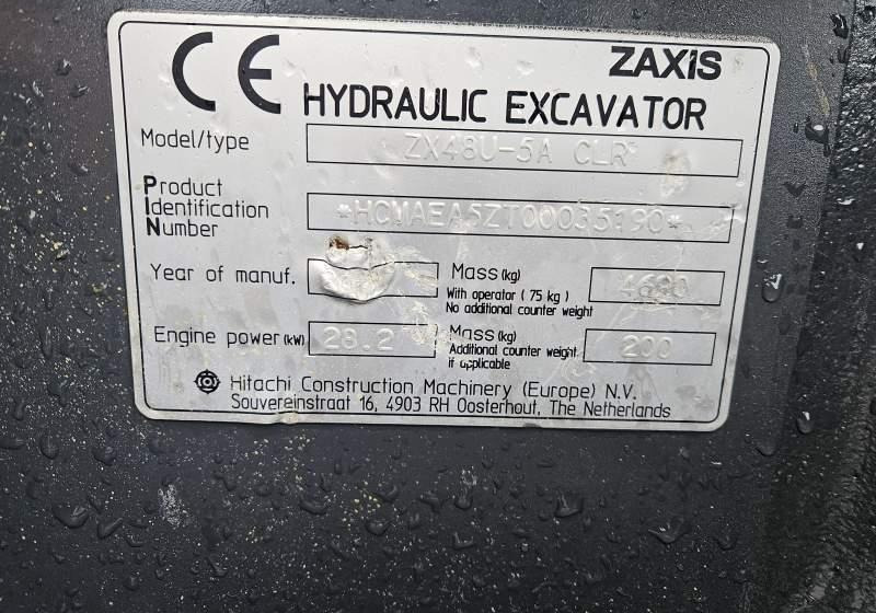 Excavadora de cadenas Hitachi ZX48U-5A CLR / 3 ŁYŻKI / SPROWADZONA / 2 300 MTH: foto 19