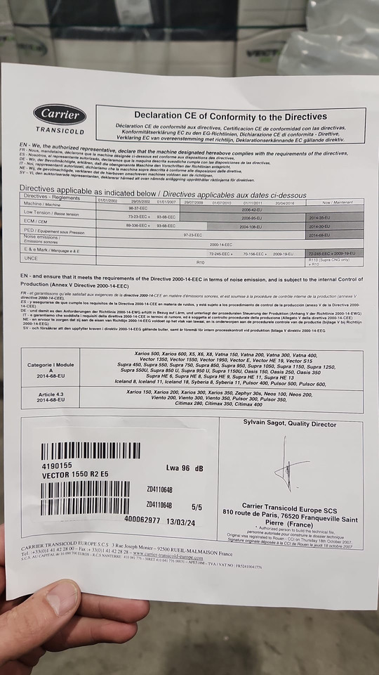 Refrigerador para Remolque frigorífico CARRIER VECTOR 1550: foto 11 Refrigerador para Remolque frigorífico CARRIER VECTOR 1550: foto 11