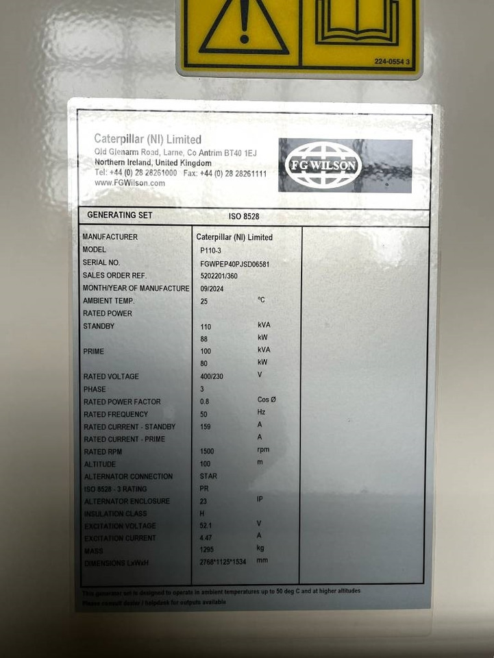 Generador industriale FG Wilson P110-3 - 110 kVA Genset - DPX-16008: foto 6 Generador industriale FG Wilson P110-3 - 110 kVA Genset - DPX-16008: foto 6