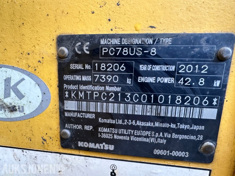 2012 Komatsu PC78US-8 - 7819 Timer - Excavadora: foto 3 2012 Komatsu PC78US-8 - 7819 Timer - Excavadora: foto 3