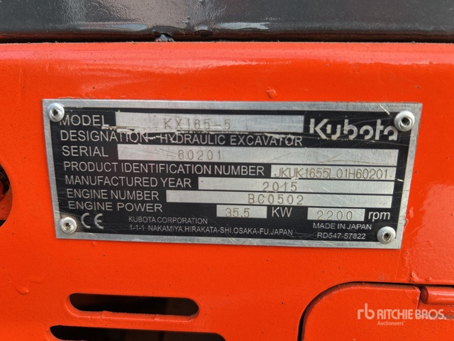 2015 Kubota KX165-5 Mini Excavator: <6.6t - Miniexcavadora: foto 2 2015 Kubota KX165-5 Mini Excavator: <6.6t - Miniexcavadora: foto 2
