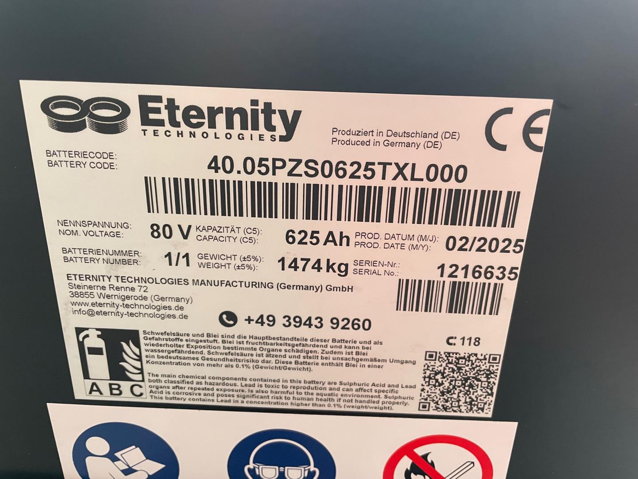 Eternity 80V 5 EPzS 625 - Acumulador para Equipo de manutención: foto 2 Eternity 80V 5 EPzS 625 - Acumulador para Equipo de manutención: foto 2