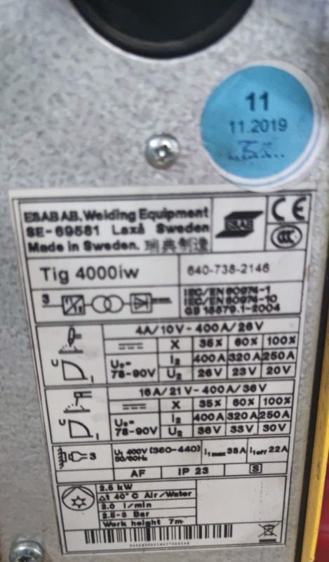 ESAB AB Tig 4000 iw - Equipo de soldadura: foto 4 ESAB AB Tig 4000 iw - Equipo de soldadura: foto 4