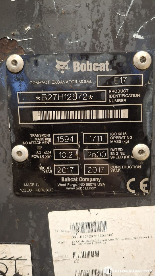 Bobcat E17 excavator, 2017 model, 1,997 h, Espoo - Miniexcavadora: foto 2 Bobcat E17 excavator, 2017 model, 1,997 h, Espoo - Miniexcavadora: foto 2