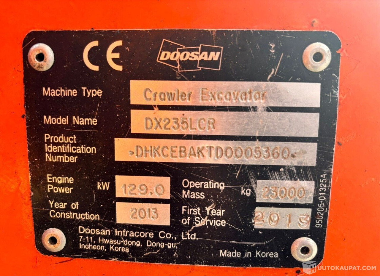 Doosan dx235 lcr, 2013, Diesel, 12 200 h Kaivinkone, Lempäälä - Excavadora de cadenas: foto 5 Doosan dx235 lcr, 2013, Diesel, 12 200 h Kaivinkone, Lempäälä - Excavadora de cadenas: foto 5