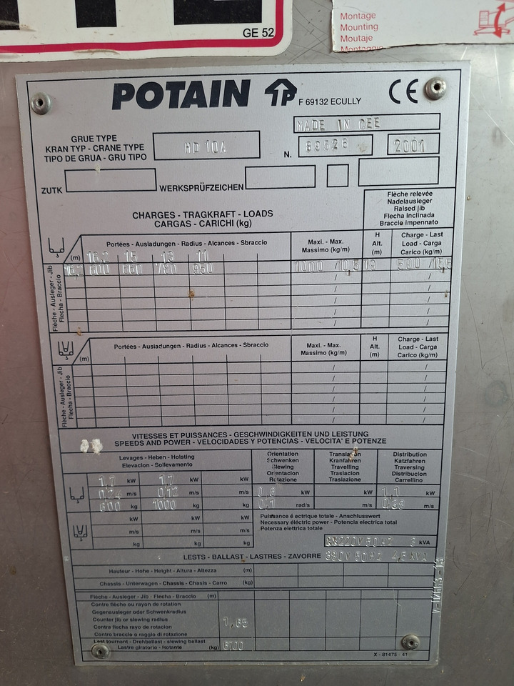 POTAIN HD10A - Grúa automontante: foto 2 POTAIN HD10A - Grúa automontante: foto 2