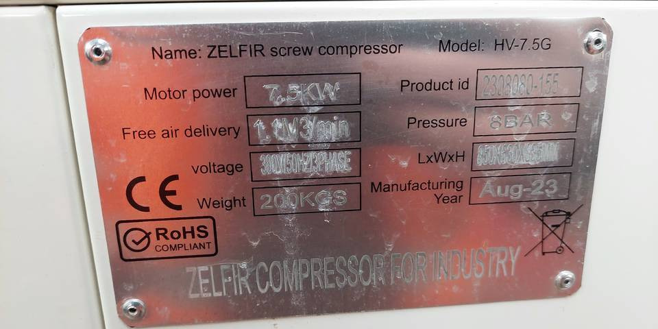 Nowy kompresor śrubowy Zelfir 7.5 kW 1100l/min zbiornik - Compresor de aire: foto 5 Nowy kompresor śrubowy Zelfir 7.5 kW 1100l/min zbiornik - Compresor de aire: foto 5