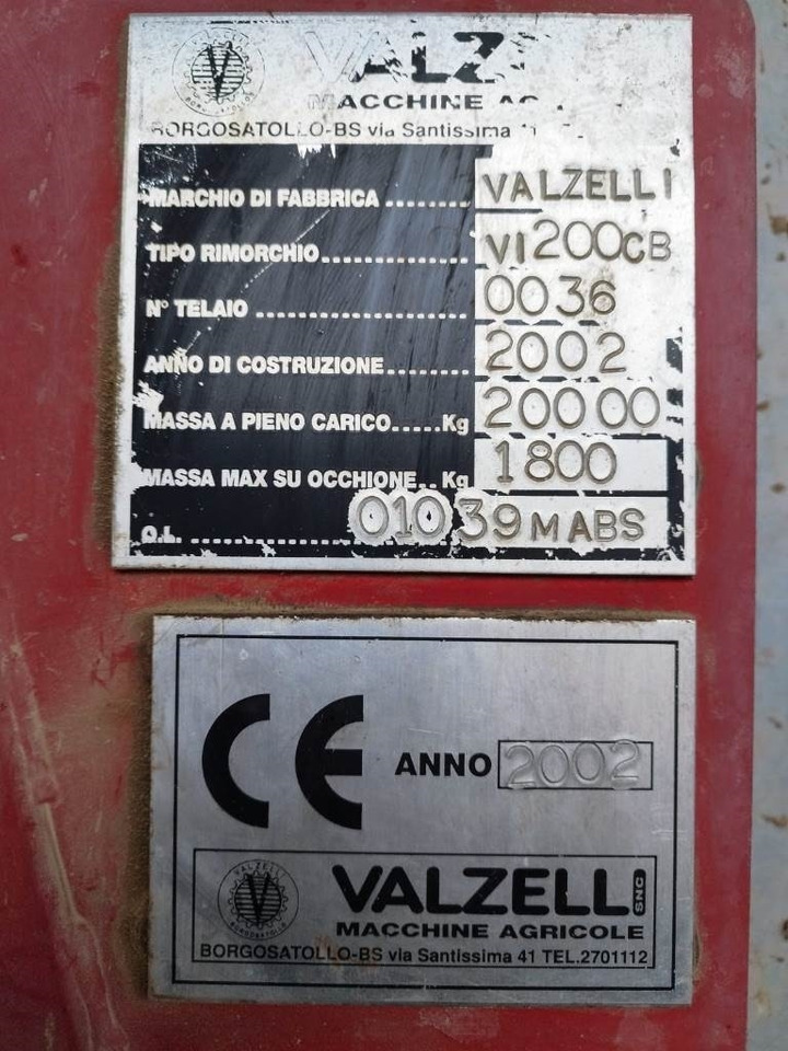 Valzelli 200 cb - Remolque agrícola: foto 5 Valzelli 200 cb - Remolque agrícola: foto 5