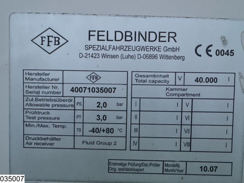 Feldbinder Silo 40.000 Liter, 3 Comp - Semirremolque cisterna: foto 4 Feldbinder Silo 40.000 Liter, 3 Comp - Semirremolque cisterna: foto 4