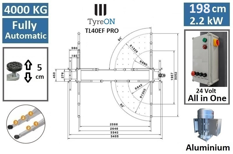 TL40EF PRO 2 column lift fully automatic - Stable base mounting frame for placement on poor quality concrete, uneven floor surface or 15 cm thick concrete - Equipo de taller: foto 3 TL40EF PRO 2 column lift fully automatic - Stable base mounting frame for placement on poor quality concrete, uneven floor surface or 15 cm thick concrete - Equipo de taller: foto 3