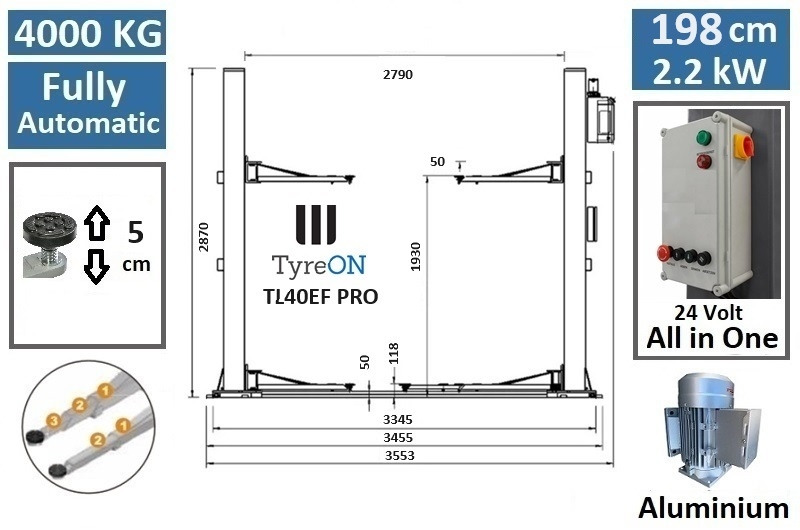 TL40EF PRO 2 column lift fully automatic - Stable base mounting frame for placement on poor quality concrete, uneven floor surface or 15 cm thick concrete - Equipo de taller: foto 2 TL40EF PRO 2 column lift fully automatic - Stable base mounting frame for placement on poor quality concrete, uneven floor surface or 15 cm thick concrete - Equipo de taller: foto 2