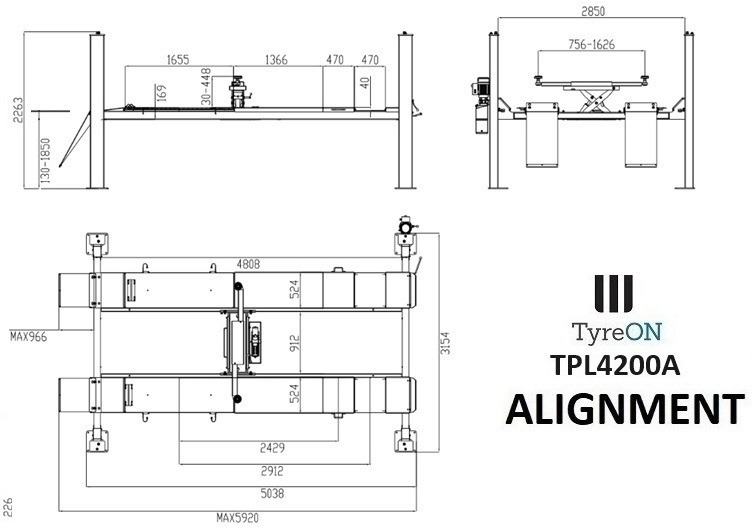 TPL4200A 4 columns alignment carlift - 4.8 meter runways - 4.2T - Equipo de taller: foto 2 TPL4200A 4 columns alignment carlift - 4.8 meter runways - 4.2T - Equipo de taller: foto 2