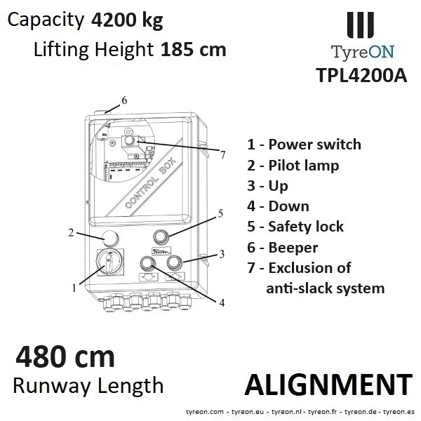 TPL4200A 4 columns alignment carlift - 4.8 meter runways - 4.2T - Equipo de taller: foto 3 TPL4200A 4 columns alignment carlift - 4.8 meter runways - 4.2T - Equipo de taller: foto 3