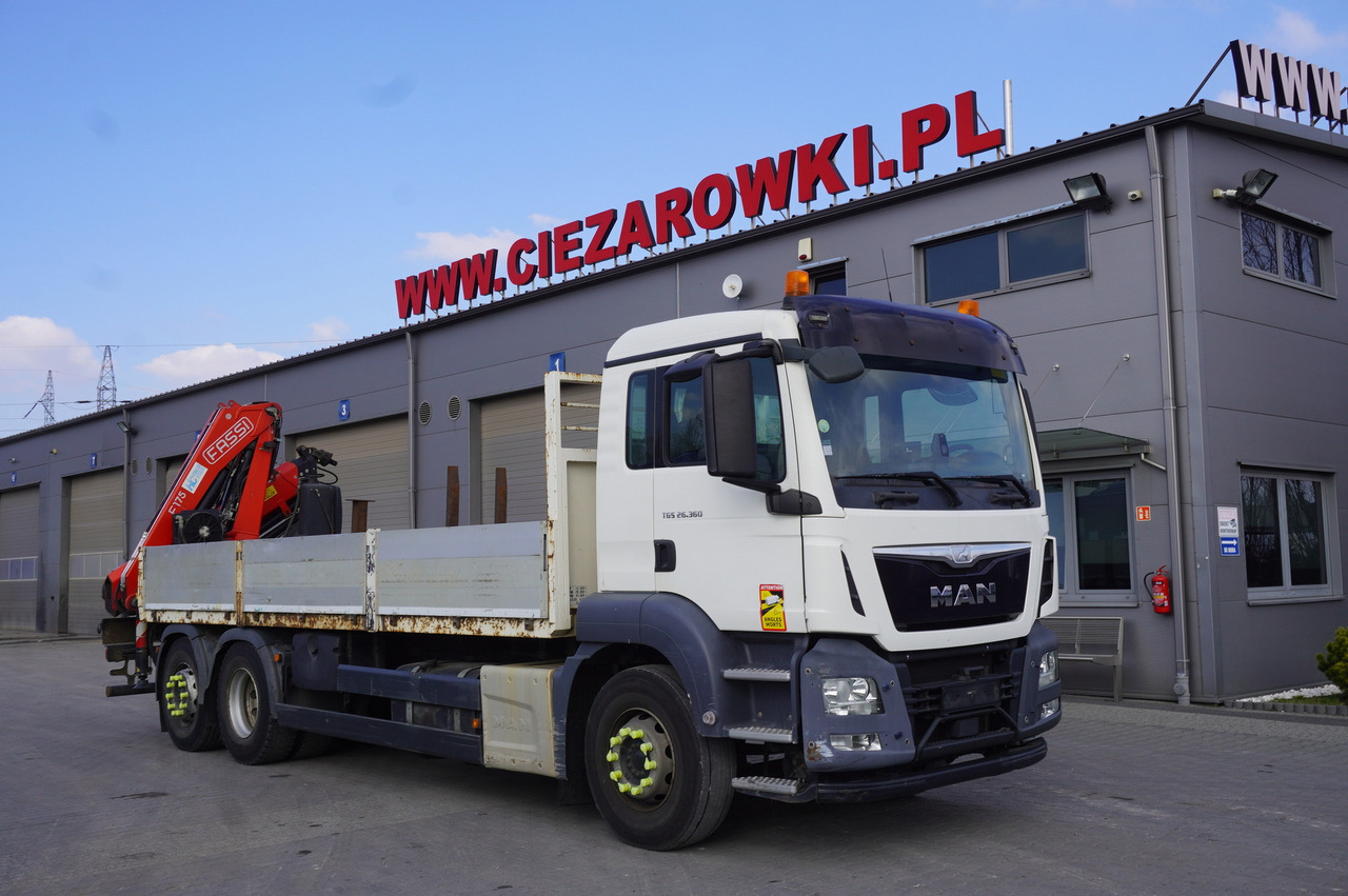 MAN TGS 26.360 Flatbed / Fassi F175 7.7 T / steered 3rd axle - Camión caja abierta, Camión grúa: foto 2 MAN TGS 26.360 Flatbed / Fassi F175 7.7 T / steered 3rd axle - Camión caja abierta, Camión grúa: foto 2