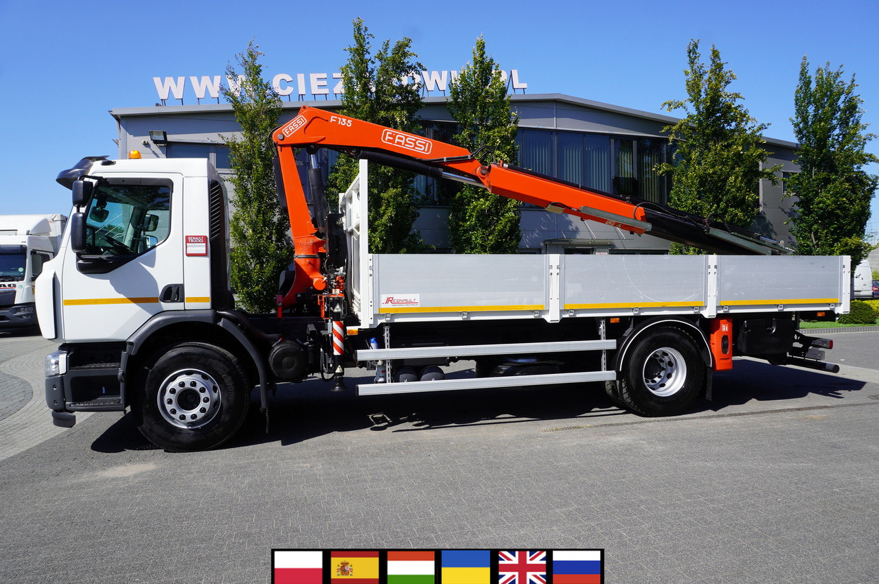 RENAULT C280 DTI 8 / FASSI crane 5.6 T / range 8 m / Flatbed 15 EPAL - Camión caja abierta, Camión grúa: foto 1 RENAULT C280 DTI 8 / FASSI crane 5.6 T / range 8 m / Flatbed 15 EPAL - Camión caja abierta, Camión grúa: foto 1