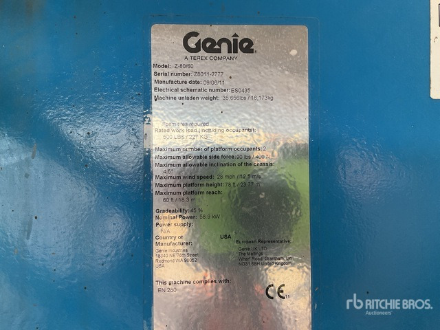 2011 Genie Z80/60 Articulating Boom Lift - Plataforma articulada: foto 1 2011 Genie Z80/60 Articulating Boom Lift - Plataforma articulada: foto 1