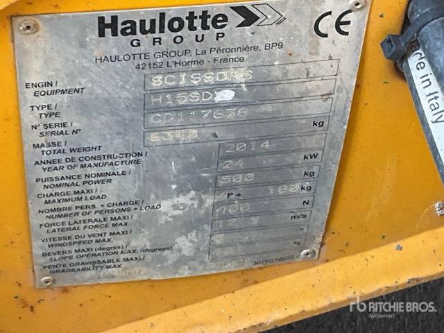 2014 Haulotte H15SDX 4x4 Diesel Scissor Lift - Plataforma de tijeras: foto 3 2014 Haulotte H15SDX 4x4 Diesel Scissor Lift - Plataforma de tijeras: foto 3