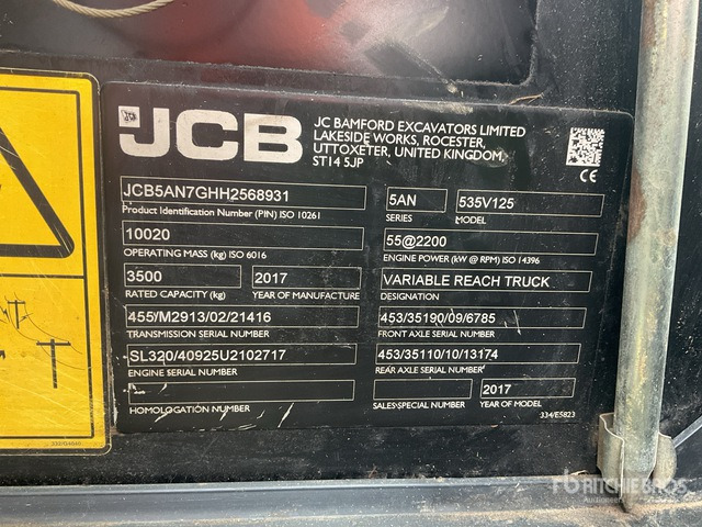 2017 JCB 535-125 Telehandler - Manipulador telescópico: foto 1 2017 JCB 535-125 Telehandler - Manipulador telescópico: foto 1
