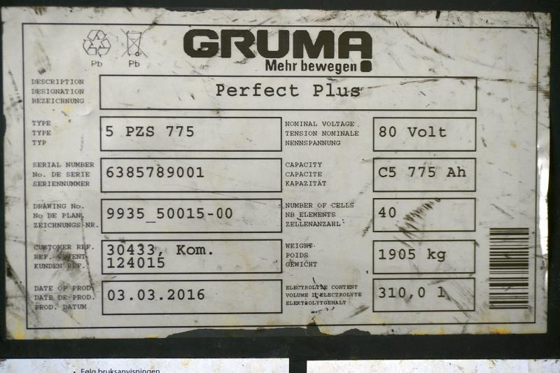 GRUMA 80 Volt 5 PzS 775 Ah - Acumulador para Equipo de manutención: foto 5 GRUMA 80 Volt 5 PzS 775 Ah - Acumulador para Equipo de manutención: foto 5