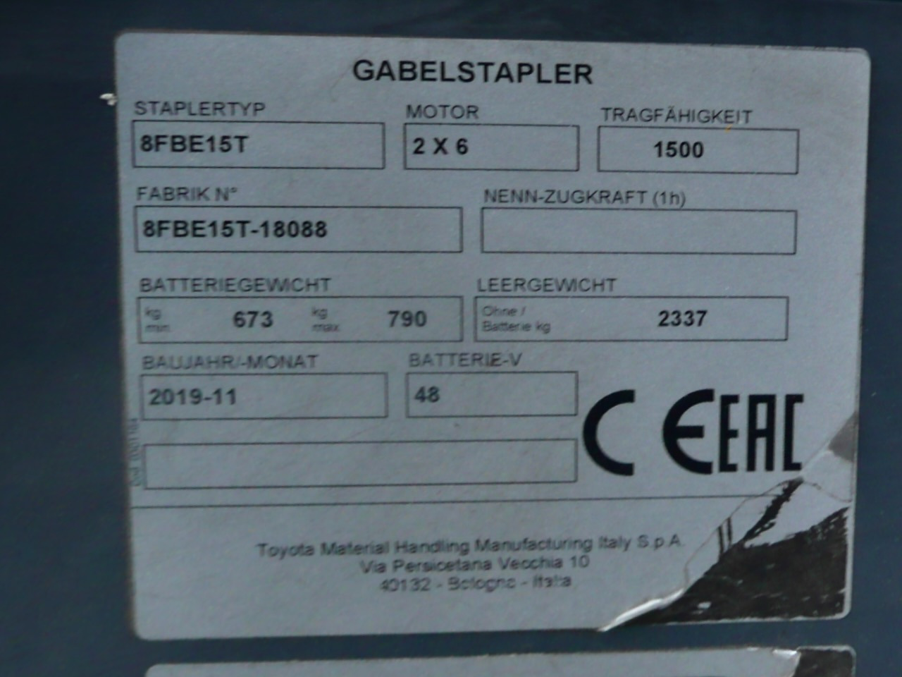 Carretilla elevadora eléctrica Toyota 8FBE15T: foto 11