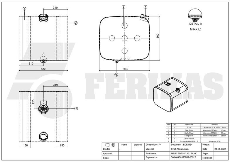 Depósito de combustible para Camión Mercedes-Benz New aluminum fuel tank 200L: foto 8 Depósito de combustible para Camión Mercedes-Benz New aluminum fuel tank 200L: foto 8