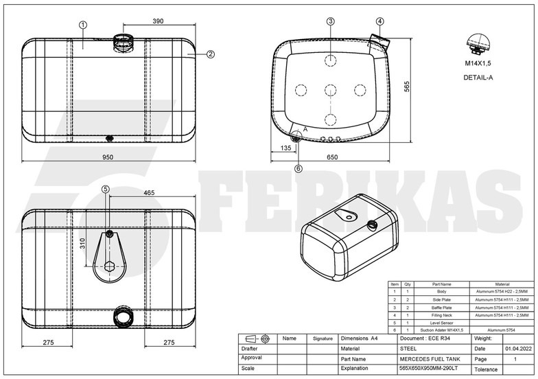 Depósito de combustible para Camión Mercedes-Benz New aluminum fuel tank 290L: foto 8