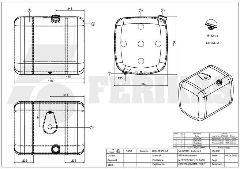 Depósito de combustible para Camión Mercedes-Benz New aluminum fuel tank 320L: foto 7 Depósito de combustible para Camión Mercedes-Benz New aluminum fuel tank 320L: foto 7