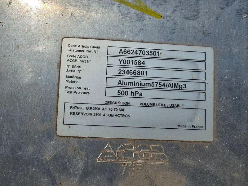 ACGB 787 Mercedes Actros - A6624703501 - Dieseltank 290 Liter - Depósito de combustible para Camión: foto 5 ACGB 787 Mercedes Actros - A6624703501 - Dieseltank 290 Liter - Depósito de combustible para Camión: foto 5