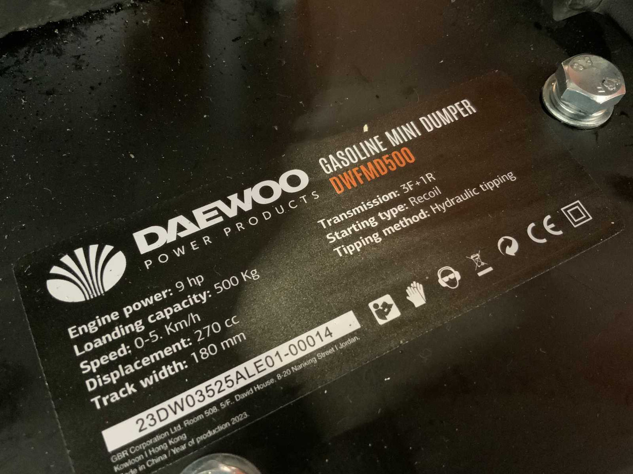 Minidumper 2024 DAEWOO DWFMD500 HYDRAULIC DUMPER GASOLINE: foto 9