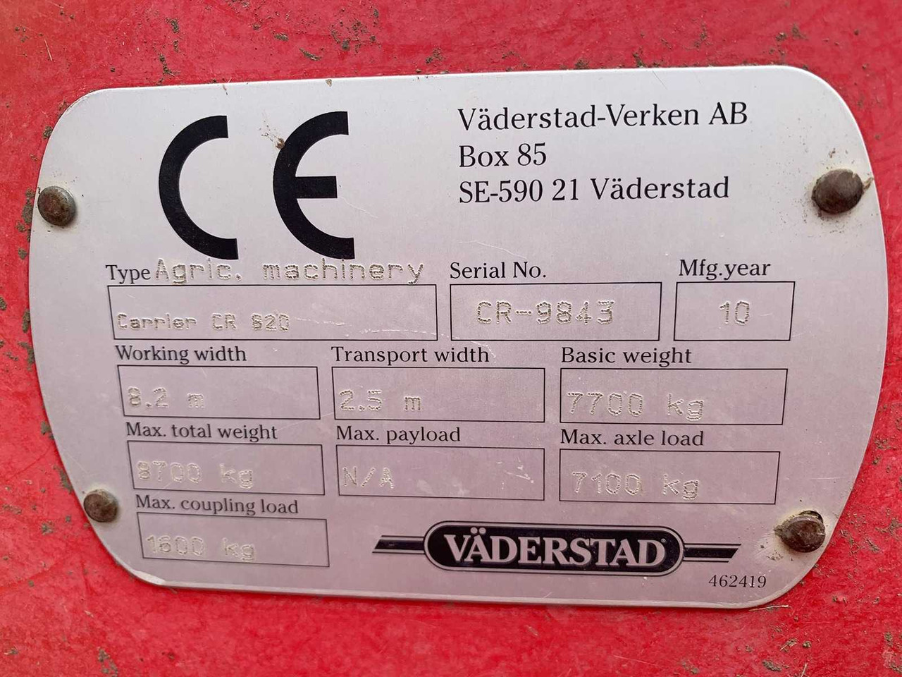 Vaderstad Carrier CR 820 - Remolque forestal: foto 5 Vaderstad Carrier CR 820 - Remolque forestal: foto 5