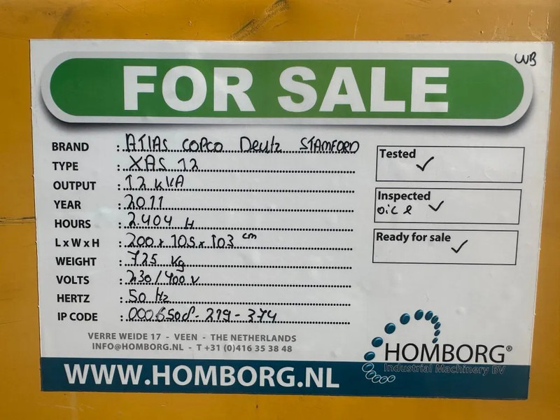 Generador industriale Atlas-Copco Deutz F2M 2011 Stamford 12 KVA generatorset: foto 15