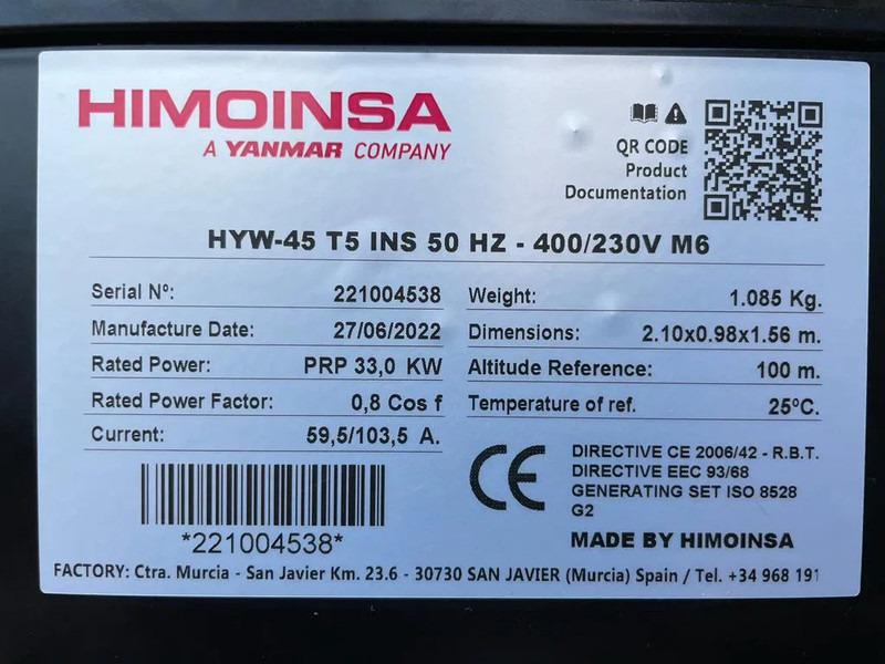 Himoinsa HYW 45 Yanmar Stamford 45 kVA Supersilent Rental generatorset as New ! - Generador industriale: foto 3 Himoinsa HYW 45 Yanmar Stamford 45 kVA Supersilent Rental generatorset as New ! - Generador industriale: foto 3