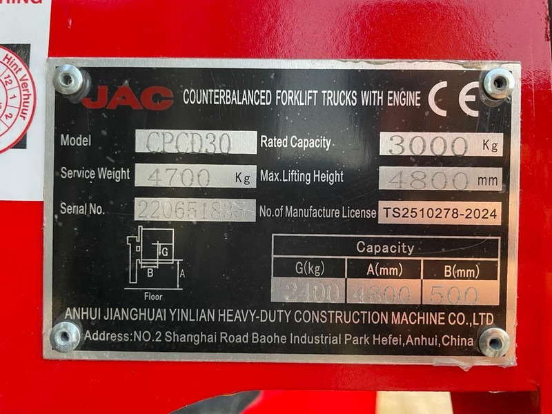 Isuzu JAC CPCD30 3 ton Triplex Freelift Sideshift Diesel Heftruck New ! - Carretilla elevadora diésel: foto 3 Isuzu JAC CPCD30 3 ton Triplex Freelift Sideshift Diesel Heftruck New ! - Carretilla elevadora diésel: foto 3